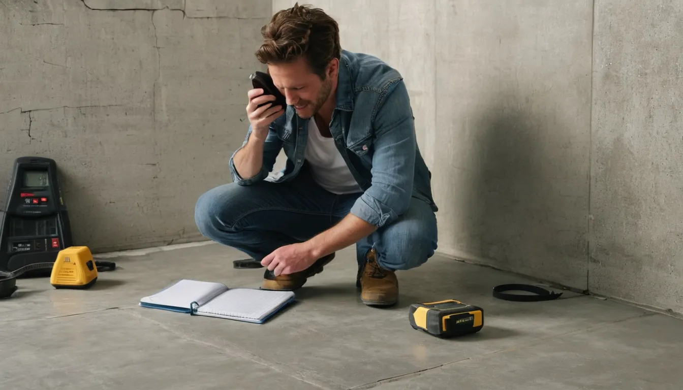 Homeowner photographing a concrete garage floor